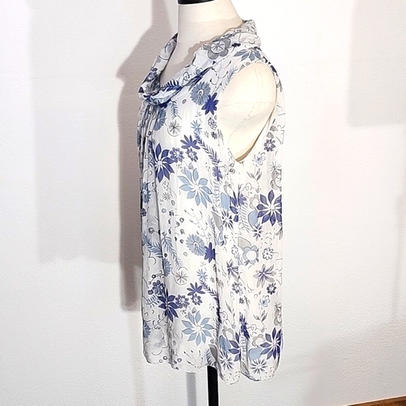 Ambra Blouse Silk Floral Sleeveless Cowl Neck White Size L - Picture 10 of 15